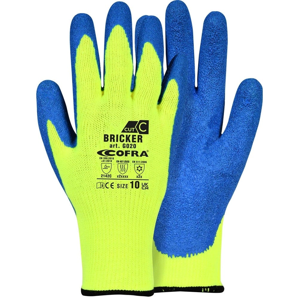 Gants de manutention hiver enduits latex à isolation thermique -20°C BRICKER COFRA (Lot de 12)