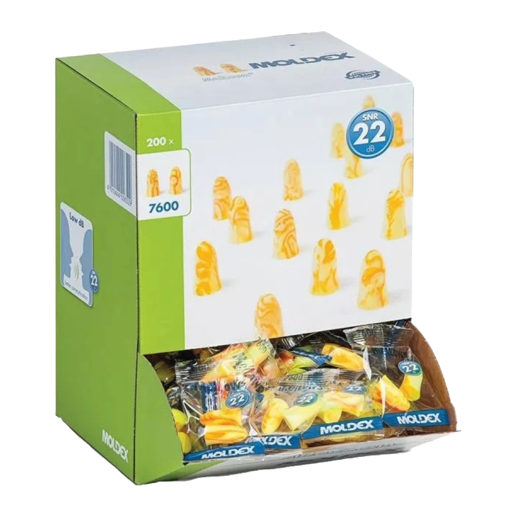 Bouchons d’oreilles antibruit en mousse jetables SNR 22 dB Moldex MelLows (Boîte de 200 paires)