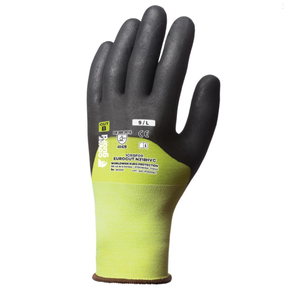 Gants de protection anti-coupure haute visibilité enduits nitrile 3/4 EUROCUT COVERGUARD (Lot de 5)