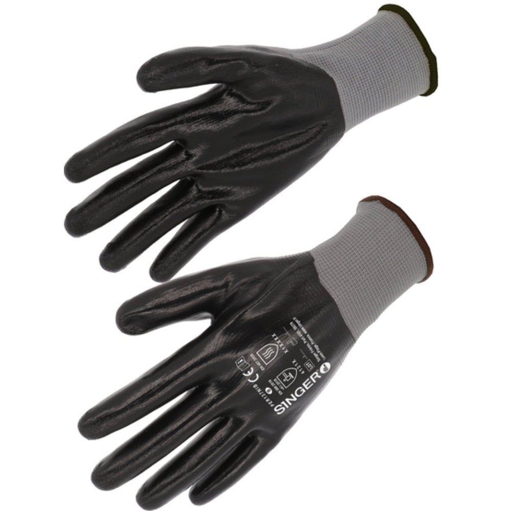 Gants de manutention étanches 100% nitrile pour surfaces humides et huileuses SINGER SAFETY (Lot de 10)
