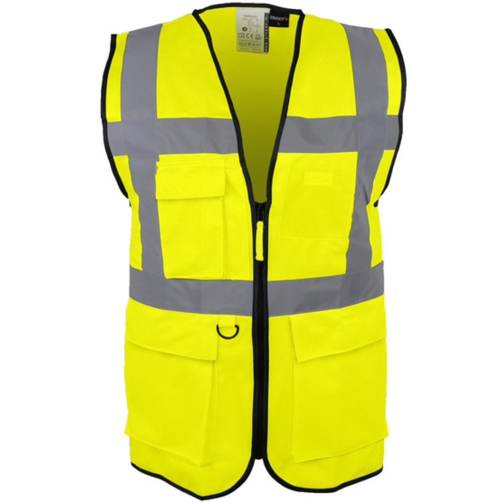 Gilet haute visibilité mixte classe 2 zippé multipoches et porte-badge SINGER SAFETY_jaune_vue_de_devant