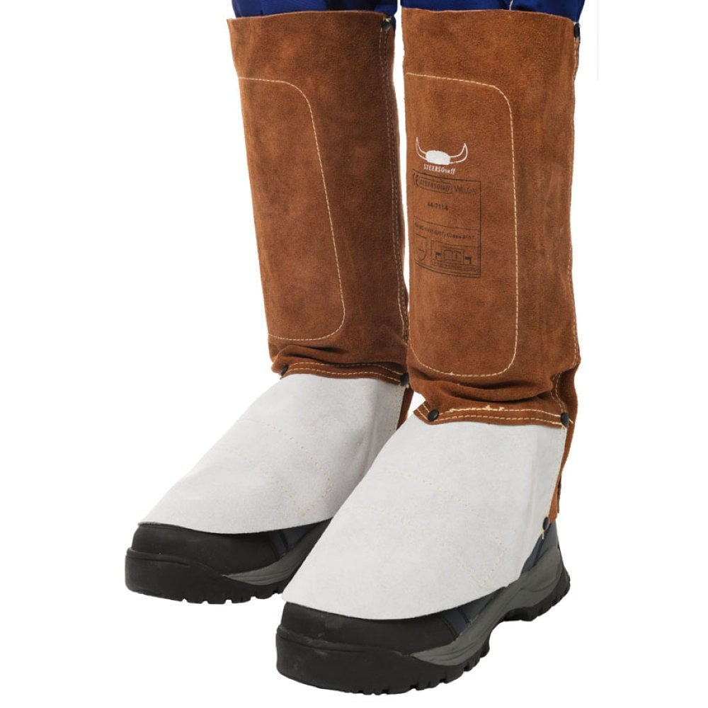 Ghette da saldatore in crosta di cuoio bovino con inserti pieghevoli LAVA BROWN WELDAS