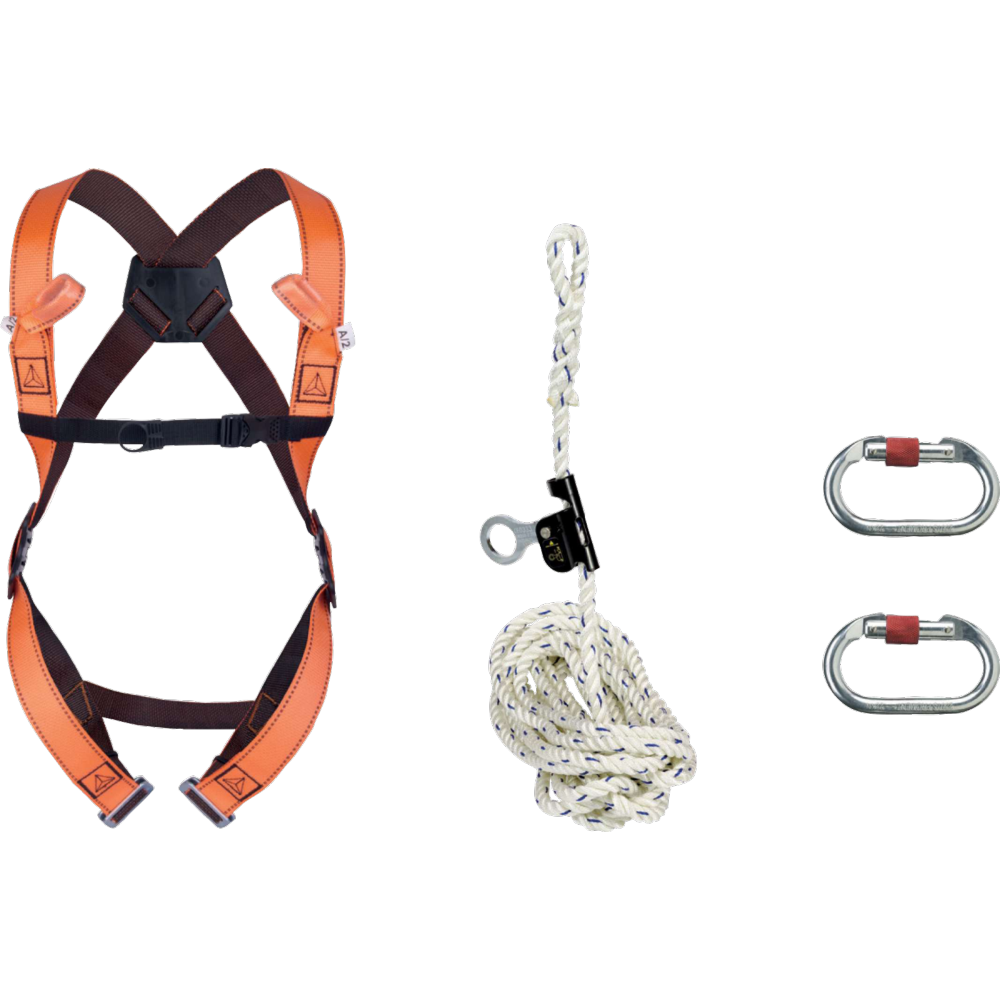 Kit de protection antichute pour toiture avec corde 10 m et harnais max 140 kg ELARA 150 DELTA PLUS