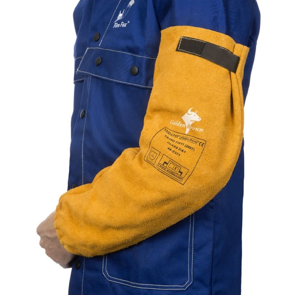 Manchettes de soudage en cuir croûte de bovin avec poignet élastique Golden Brown WELDAS_vue_côté