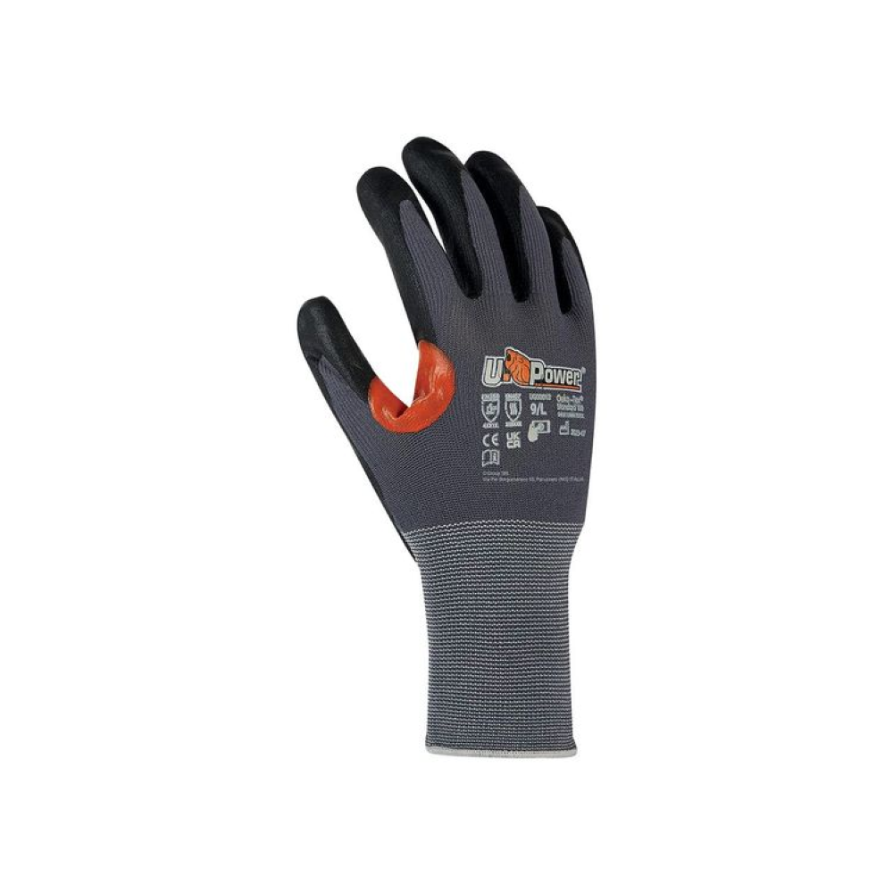 Gants de protection tactiles anti-abrasion pour surfaces humides ou huileuses KUMBA U-POWER (Lot de 12)_vue_face_gris