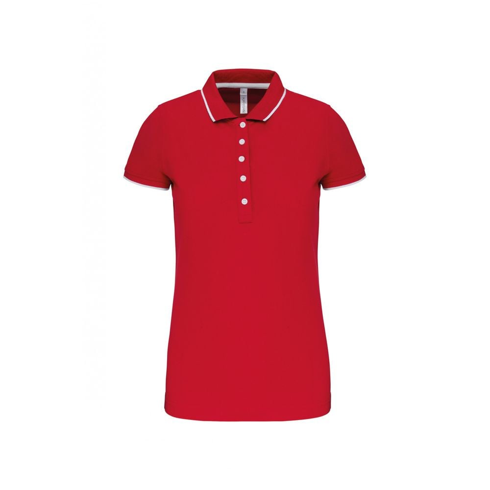 Polo maille piqué femme Kariban 100% coton Bleu marine / Blanc