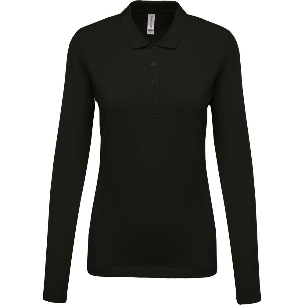 Polo de travail piqué manches longues femme Kariban 100% coton Noir