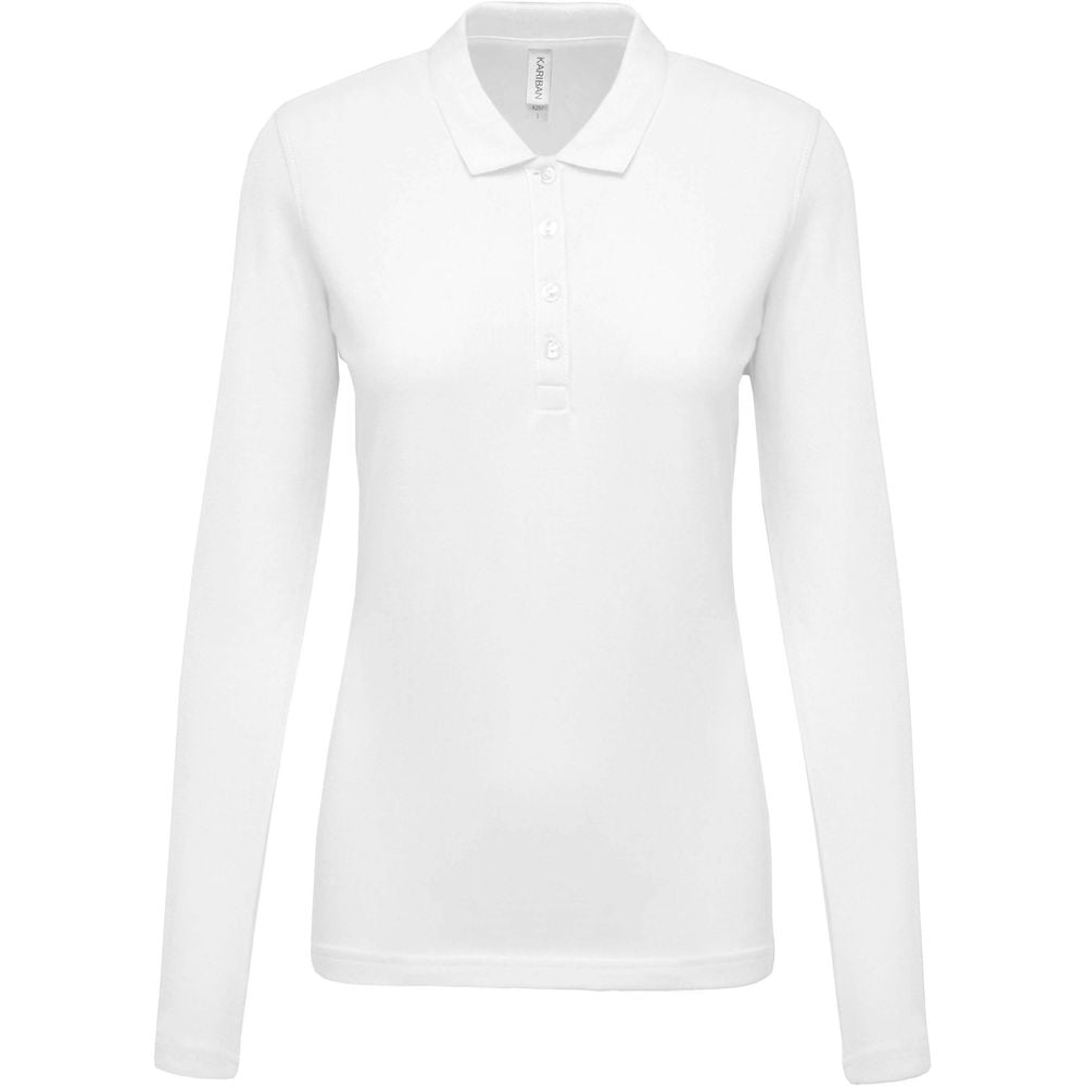 Polo de travail piqué manches longues femme Kariban 100% coton Blanc