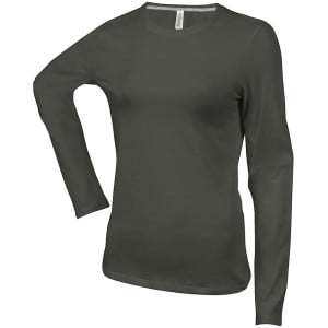 Tee-shirt de travail col rond manches longues Kariban femme 100% coton Kaki foncé