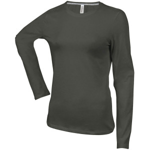 Tee-shirt de travail col rond manches longues Kariban femme 100% coton Kaki foncé