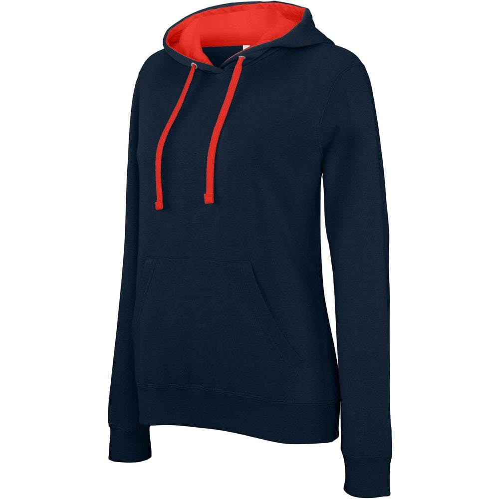 Sweat-shirt à capuche contrastée femme KARIBAN Marine rouge
