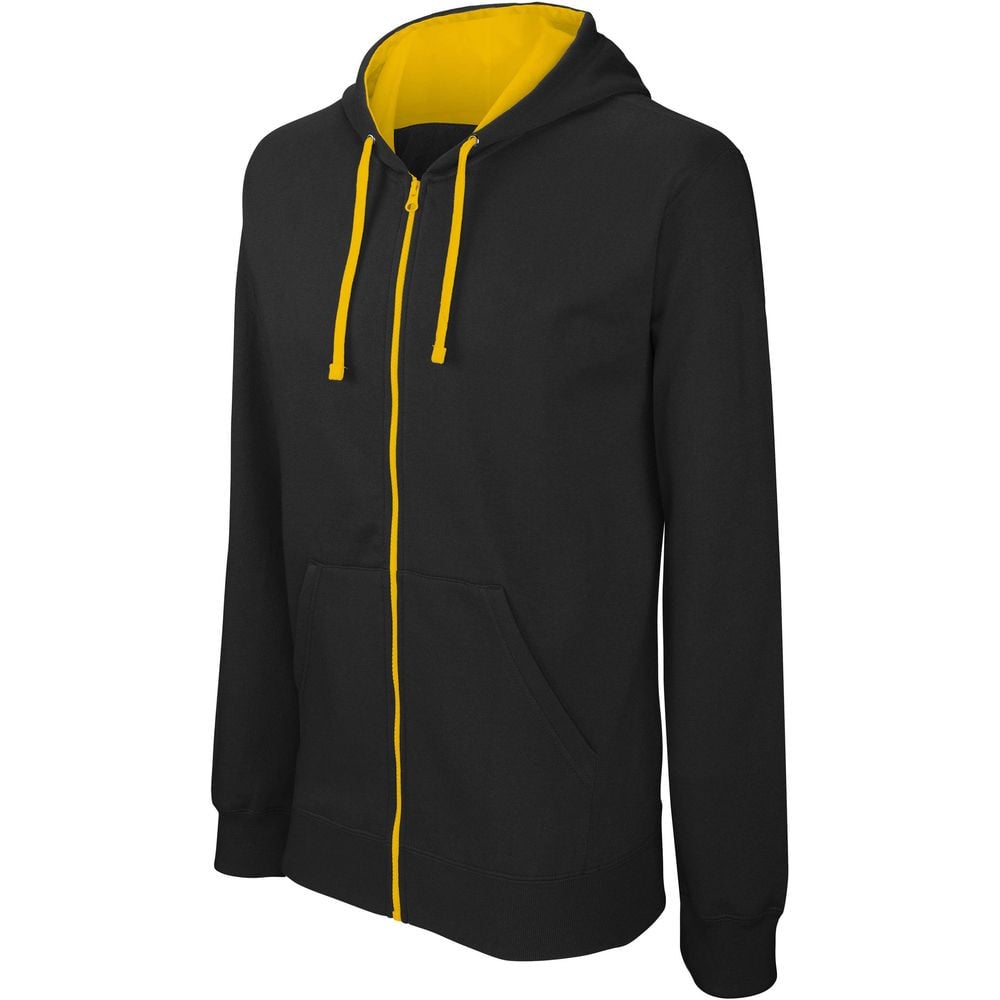 Sweat-shirt zippé capuche contrastée Kariban Noir jaune