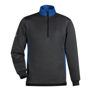 sweat shirt col zippe dos rallonge puma work wear anthracite et bleu devant