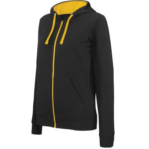 Sweat-shirt zippé capuche contrastée femme Kariban noir jaune