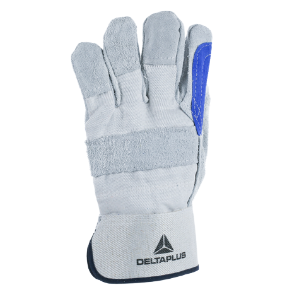 Gants de manutention docker en cuir croûte de bovin et doublure en toile de coton DELTA PLUS (Lot de 12)_vue_face_gris