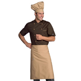 Veste de cuisine marron contrastée Isacco manches courtes