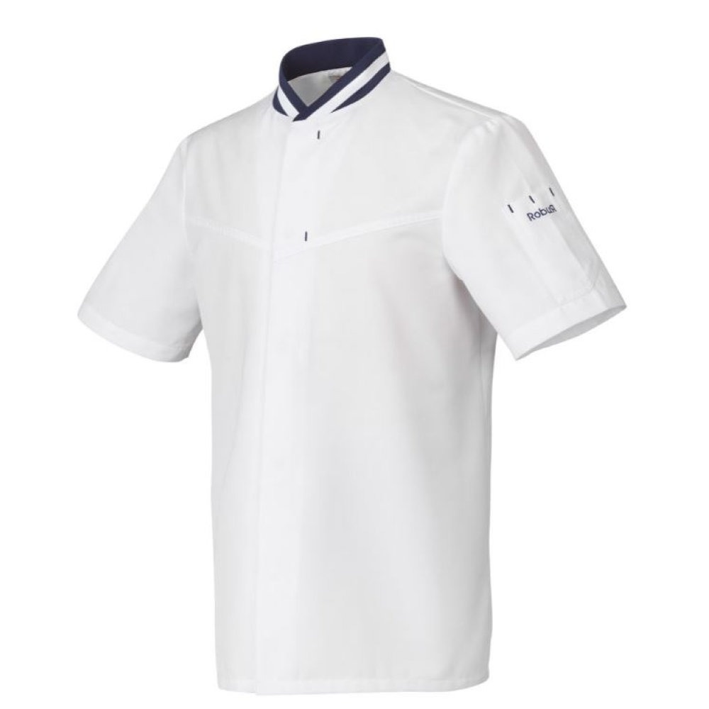 Veste de cuisine mixte manches courtes col officier Robur HYLO Blanc vue de devant